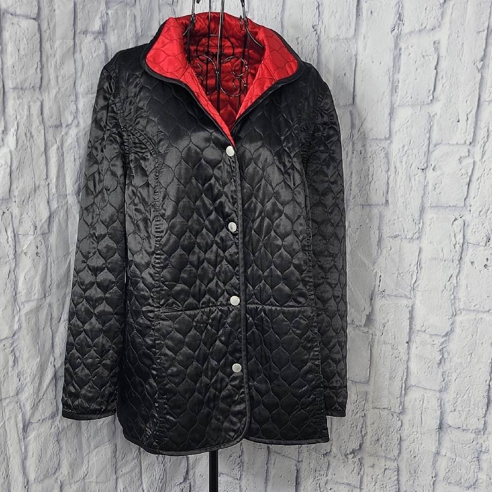 Reversible Black/Red Quilted‎ Jacket Snap Front Pockets Lightweight Large